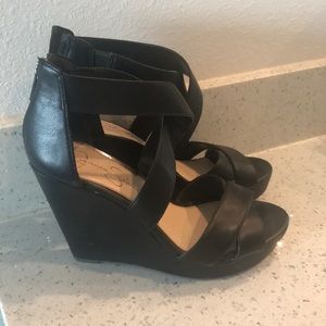 Black leather wedges!